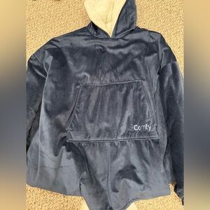 Comfy Navy Plush Hoodie with Sherpa Lined Hood